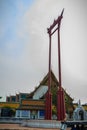 Vintage view of the Giant Swing, a religious structure which located in front of Wat Suthat temple. It was used in the Brahmin ce Royalty Free Stock Photo