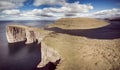 Sorvagsvatn lake over the ocean wide angle vintage view, Faroe Islands Royalty Free Stock Photo