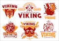 Vintage viking emblems set with scandinavian elements on white background Royalty Free Stock Photo