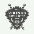 Vintage vikings logo, label, emblem, badge in retro style