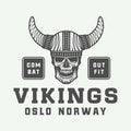 Vintage vikings logo, label, emblem, badge in retro style