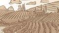 Vintage Vineyard Landcape Drawing