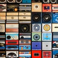 1818 Vintage Vinyl Collection: A retro and music-themed background featuring a collection of vintage vinyl records, record sleev