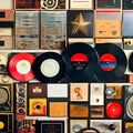 1818 Vintage Vinyl Collection: A retro and music-themed background featuring a collection of vintage vinyl records, record sleev
