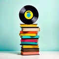 Vintage vinyl record album player stack music colors