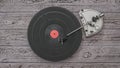 Vintage vinyl record player built into a wooden table. Royalty Free Stock Photo