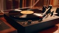 Vintage vinyl record player playing sound. Generative AI