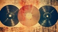 Vintage vinyl records on grunge background. Retro music concept. Generative AI Royalty Free Stock Photo