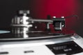 Vintage vinyl turntable in action closeup macro Royalty Free Stock Photo