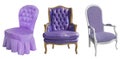 Vintage violet chair isolated on white background. Retro style. Furniture for refined interior Royalty Free Stock Photo