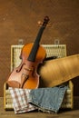 Vintage violin and case Royalty Free Stock Photo