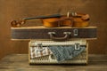 Vintage violin and case Royalty Free Stock Photo