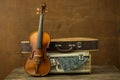 Vintage violin and case Royalty Free Stock Photo