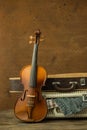 Vintage violin and case Royalty Free Stock Photo