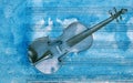 Vintage violin on a sheet music background. Old music sheet in blue watercolor paint and violin. Royalty Free Stock Photo