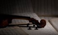 Vintage violin on the sheet music. Royalty Free Stock Photo