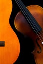 Vintage violin and wooden guitar on dark background