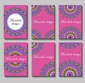 Vintage visiting card set. Floral mandala pattern and orn