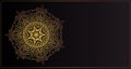 Vintage vivid abstract steampunk cyber ethnic mandala, rusty golden gradient color outline, isolated on black background