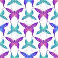 Vintage vivid butterfly seamless pattern, bright gradient color, isolated white background.