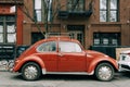 A vintage Volkswagen Beetle, in the East Village, New York City