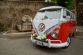 Vintage Volkswagen camper van for wedding Rome  Italy. Royalty Free Stock Photo