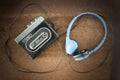 Vintage walkman and headphones. Royalty Free Stock Photo