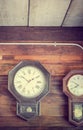 Vintage wall clock on wooden wall Royalty Free Stock Photo