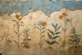 Vintage wall painting of plants like Ancient fresco, flowers on yellow cracked plaster background. Concept of art, beauty, old Royalty Free Stock Photo