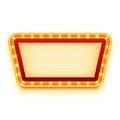 Vintage wall sign with glowing bulbs. Wall signboard with marquee lights. Retro frame with light bulbs