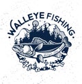 Vintage Walleye Fishing Emblem and Label. Royalty Free Stock Photo