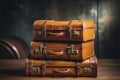 Vintage wanderlust Classic travel leather suitcases on a 90s background