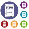 Vintage wanted poster icons set