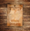 Vintage wanted poster on a wood Royalty Free Stock Photo