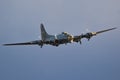 Vintage warbird US Air Force Boeing B-17 Flying Fortress WW2 bomber plane perforing at the Sanice Sunset Airshow. Belgium - Royalty Free Stock Photo