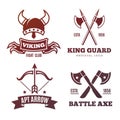 Vintage warrior emblems. Viking, knight, king medieval labels