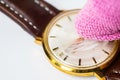 Vintage watch having crystal polished Royalty Free Stock Photo