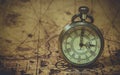 Vintage Watch On Old World Map Royalty Free Stock Photo