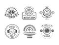 Vintage Watch Shop and Store Logo Design with Clock Dial and Hands in Monochrome Style Vector Set Royalty Free Stock Photo