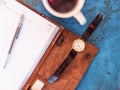 Goldsilver Vintage wrist watch, coffee and diary