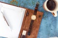 Gold/silver Vintage watch, diary and coffee
