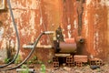 Vintage Water Turbine Generator on Old Wet Brick - Moldy Peeled Royalty Free Stock Photo