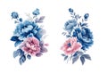 Vintage watercolor blue and pink flowers, isolated and editable vector. Royalty Free Stock Photo