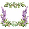 Vintage Watercolor Clipart: Lavender And Green Leaf Frame