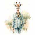 Vintage Watercolor Giraffe Illustration In Forestpunk Style