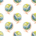 Vintage watercolor globe seamless pattern Back to school