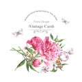 Vintage Watercolor Greeting Card with Blooming