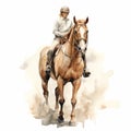 Vintage Watercolor Illustration Of Equestrian Horse Riding