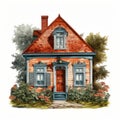 Vintage Watercolor Illustration Of An Old House In The Style Of Jc Leyendecker