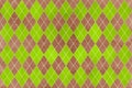 Vintage watercolor lime green and brown diamond pattern.